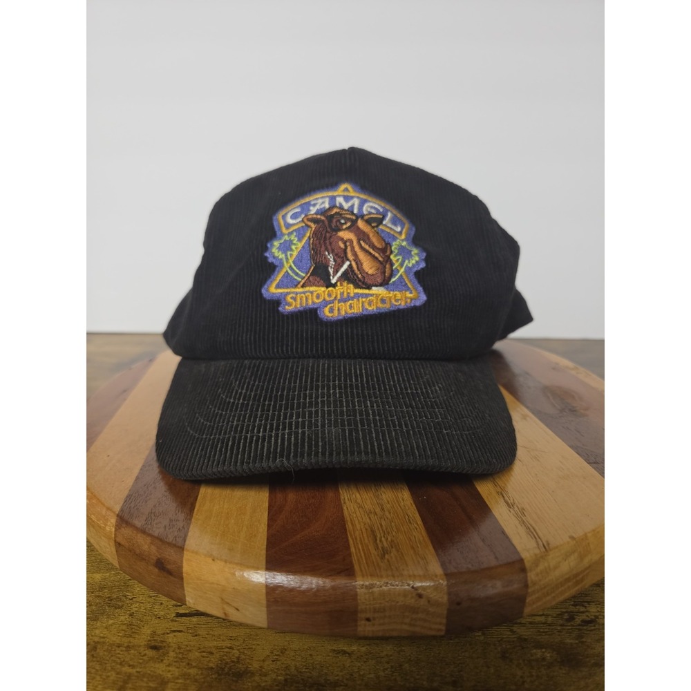 Vtg Camel Cigarette Corduroy Hat Joe Smooth Character 90s Snapback Black Cap